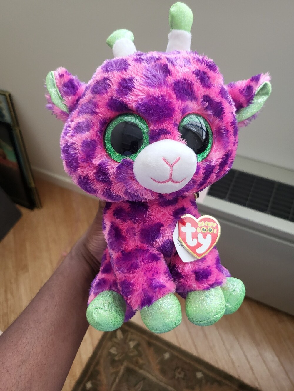 Ty Beanir Babies - Purple & Green Giraffe Beanie Boo Plush - Gilbert 10"